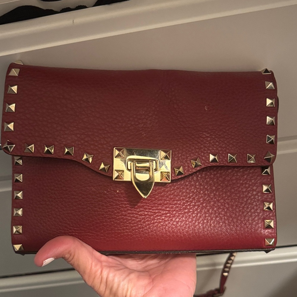 Studded Red Leather Clutch